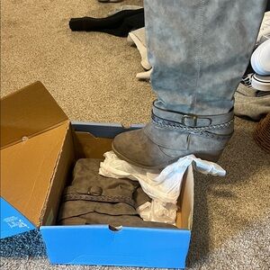 Gray Knee-High Boots with Buckle Detail